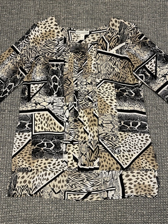 Dana Buchman Tops - Dana Buchman Black Cream Tan Animal Print Patchwork Blouse